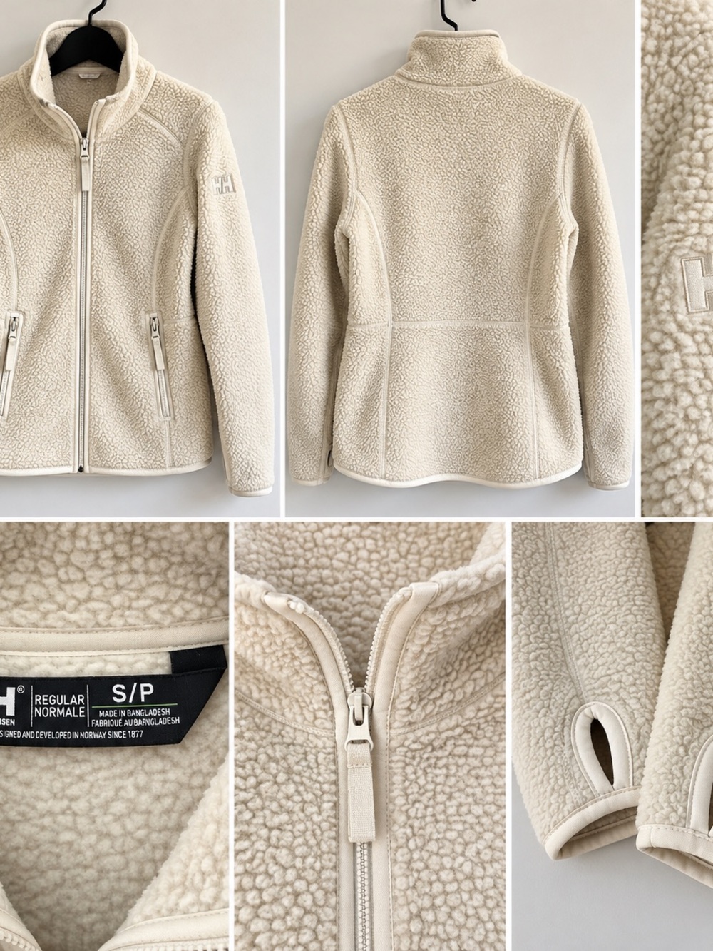 Helly Hansen womanβs Cream Sherpa Jacket with Thumbholes